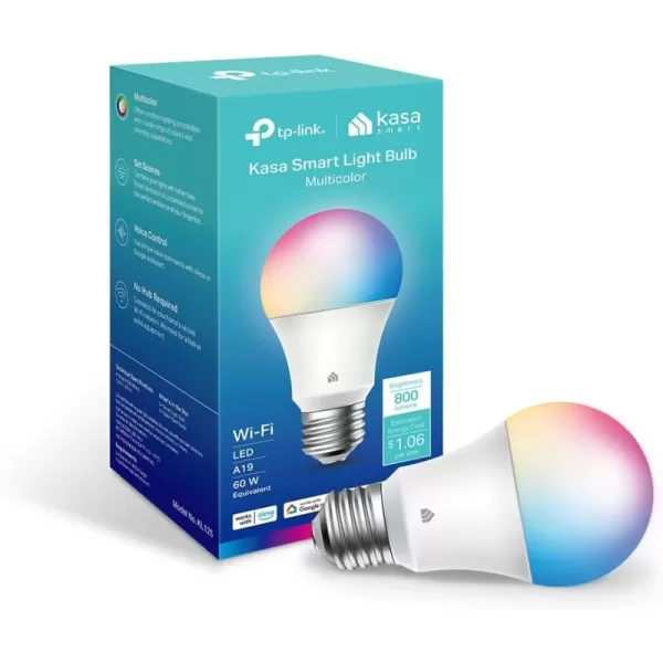 Kasa Smart Light Bulbs Full Color Changing Dimmable Smart WiFi Bulbs Compatible with Alexa and Google Home A19 60 W 800 Lumens24Ghz only No Hub Required 2Pack KL125P2 MulticolorMulticolor