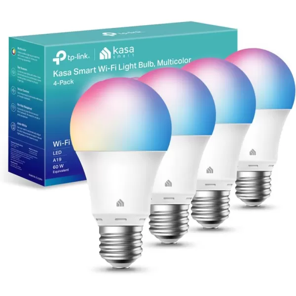 Kasa Smart Light Bulbs Full Color Changing Dimmable Smart WiFi Bulbs Compatible with Alexa and Google Home A19 9W 800 Lumens24Ghz only No Hub Required 4 Count Pack of 1 Multicolor KL125P4800 Lumens  4Pack