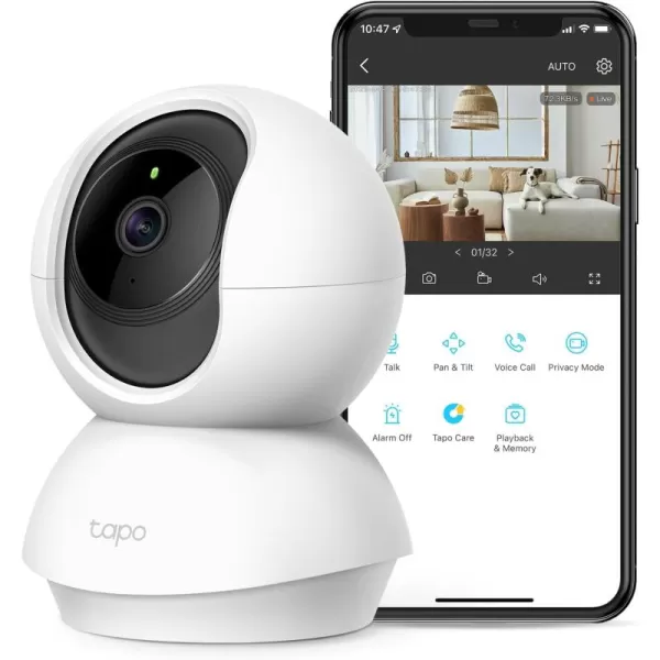 TPLink Tapo 2K Pan Tilt Security Camera for Baby Monitor Dog Camera wMotion Detection 2Way Audio Siren Night Vision Cloud ampampSD Card Storage Up to 256 GB Works with Alexa ampamp Google Home C210White