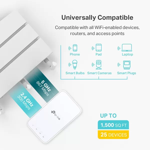 TPLink AC1200 WiFi Range Extender RE330 Covers Up to 1500 Sqft and 25 Devices Dual Band Wireless Signal Booster Internet Repeater 1 Ethernet Port White