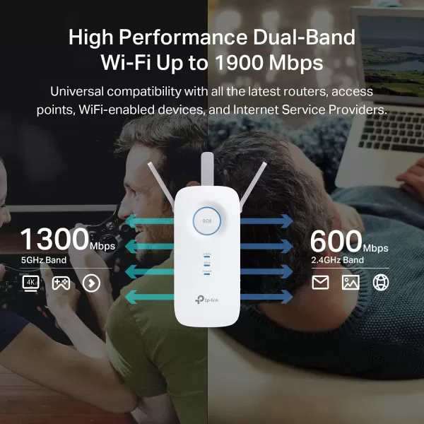 TPLink AC1900 WiFi Extender RE550 Covers Up to 2800 Sqft and 35 Devices 1900Mbps Dual Band Wireless Repeater Internet Booster Gigabit Ethernet PortWiFi 5  AC1900