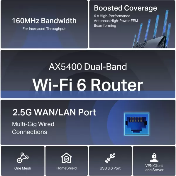 TPLink AX5400 WiFi 6 Router Archer AX73 Dual Band Gigabit Wireless Internet Router HighSpeed ax Router for Streaming Long Range Coverage 5 GHzAX5400 w 25G WAN PortNewer