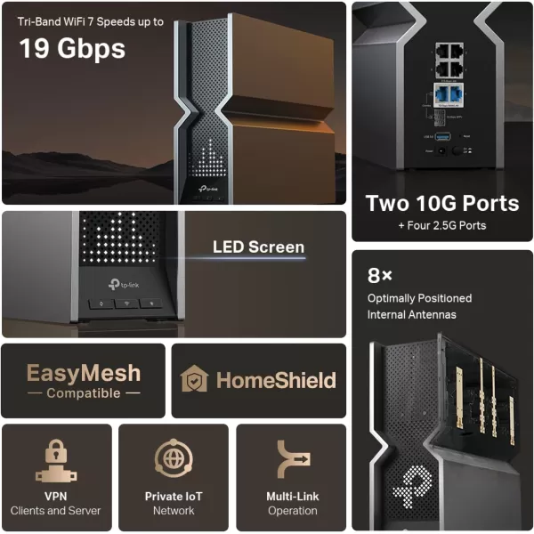 TPLink TriBand BE9300 WiFi 7 Router Archer BE550  6Stream 92Gbps  Full 25G Ports  6 Internal Antennas  Covers Up to 2000 Sq Ft  Add EasyMesh Device for Extended Coverage  VPN SupportBE19000