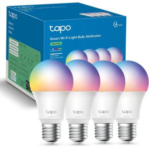 imageTapo TPLink Smart Light Bulbs  Natural Daylight Dimmable Compatible wAlexa and Google Home A60 BulbE27 Base 60W Equivalent 800LM CRIampgt90 24GHz WiFi Only No Hub Required L520E4Pack4 pack Multicolor