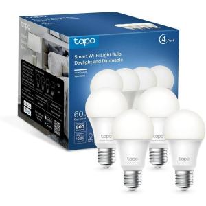 imageTapo TPLink Smart Light Bulbs  Natural Daylight Dimmable Compatible wAlexa and Google Home A60 BulbE27 Base 60W Equivalent 800LM CRIampgt90 24GHz WiFi Only No Hub Required L520E4Pack4 Pack Daylight White