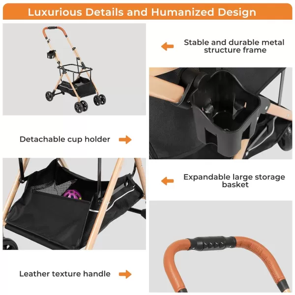 Dog Stroller 3in1 Foldable Gear for Small Medium Dogs 4 Wheels Pet Stroller with Sturdy Metal Frame Storage Basket Dog Carrier Trolley with Mesh Window OneButton Switch Lightweight Travel SystemElegant Beige