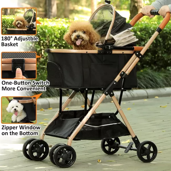 Dog Stroller 3in1 Foldable Gear for Small Medium Dogs 4 Wheels Pet Stroller with Sturdy Metal Frame Storage Basket Dog Carrier Trolley with Mesh Window OneButton Switch Lightweight Travel SystemElegant Beige