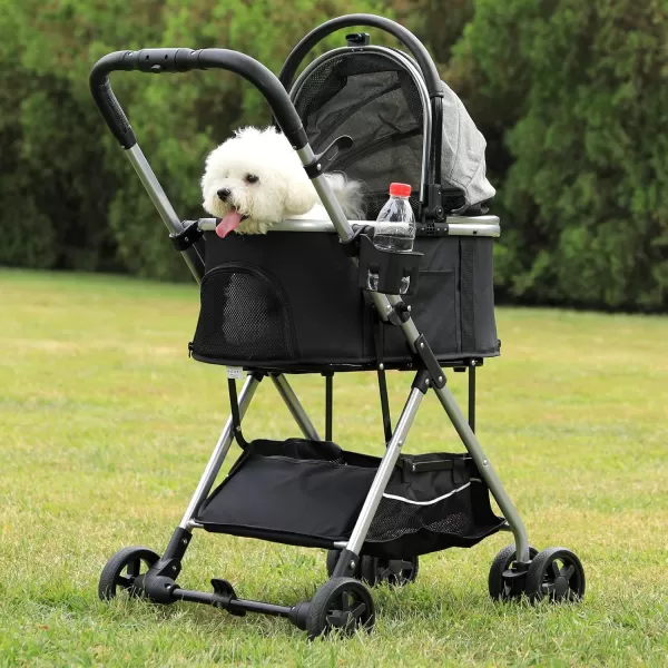 Dog Stroller 3in1 Foldable Gear for Small Medium Dogs 4 Wheels Pet Stroller with Sturdy Metal Frame Storage Basket Dog Carrier Trolley with Mesh Window OneButton Switch Lightweight Travel SystemFashion Grey