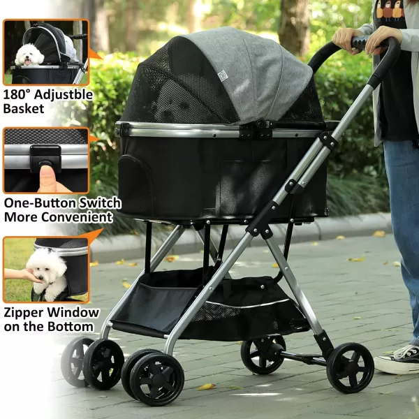 Dog Stroller 3in1 Foldable Gear for Small Medium Dogs 4 Wheels Pet Stroller with Sturdy Metal Frame Storage Basket Dog Carrier Trolley with Mesh Window OneButton Switch Lightweight Travel SystemFashion Grey