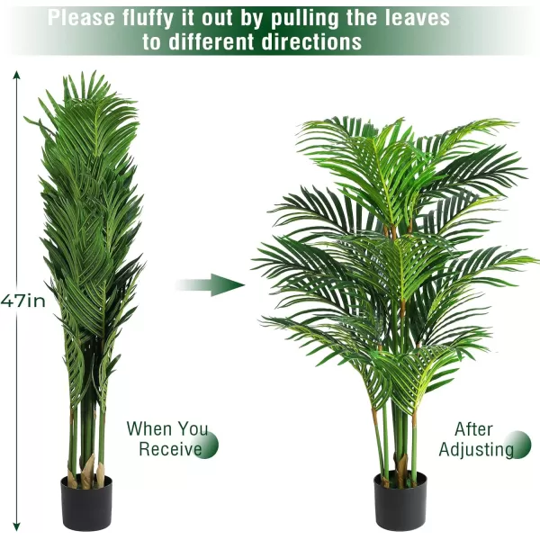 VIAGDO Artificial Areca Palm Tree 4ft Tall Fake Palm Tree Decor with 12 Trunks Faux Tropical Palm Silk Plant Potted Dypsis Lutescens Plants for Modern Home Office Floor Corner Decor Indoor 2 Pack4ft2pcs