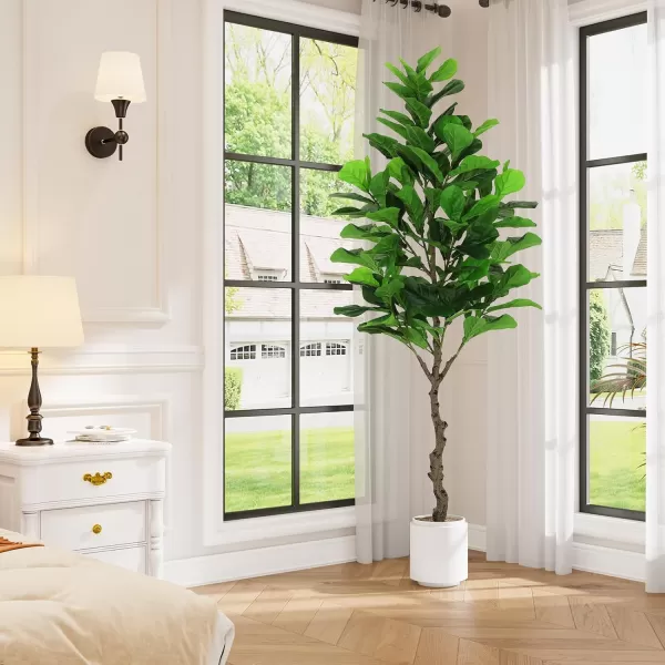 VIAGDO Artificial Fiddle Leaf Fig Tree 6ft Tall 86 Decorative Faux Fiddle Leaves Fake Fig Silk Tree in Pot Artificial Tree for Home Office Living Room Bathroom Corner Decor Indoor7 FT