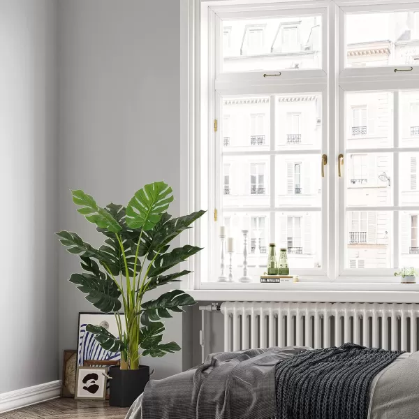 VIAGDO Artificial Monstera Deliciosa Plant 4ft Tall 15 Decorative Split Leaves Faux Swiss Cheese Plant Fake Tropical Monstera Palm Tree for Home Office Room Store Garden Floor Decor4ft2pcs