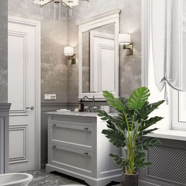 VIAGDO Artificial Monstera Deliciosa Plant 4ft Tall 15 Decorative Split Leaves Faux Swiss Cheese Plant Fake Tropical Monstera Palm Tree for Home Office Room Store Garden Floor Decor4ft2pcs