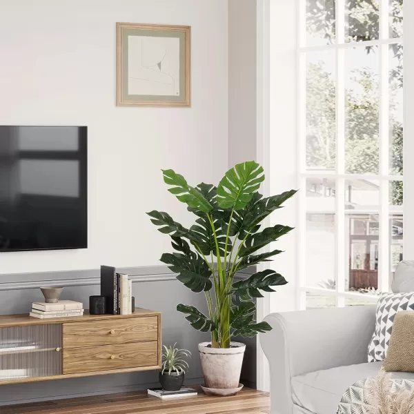 VIAGDO Artificial Monstera Deliciosa Plant 4ft Tall 15 Decorative Split Leaves Faux Swiss Cheese Plant Fake Tropical Monstera Palm Tree for Home Office Room Store Garden Floor Decor4ft2pcs
