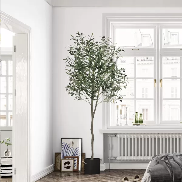 VIAGDO Artificial Olive Tree 6ft Tall Fake Potted Olive Silk Tree with Planter Large Faux Olive Branches and Fruits Artificial Tree for Home Office Living Room Decor Indoor 1176 Leaves1