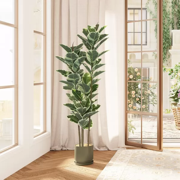 VIAGDO Artificial Rubber Tree Plant 5ft Tall Faux Rubber Plant with Pot Faux Plants Indoor Artificial House Floor Plants Outdoor Fake Rubber Trees for Living Room Office Decor Housewarming Gift5 FT