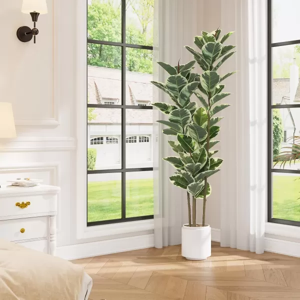 VIAGDO Artificial Rubber Tree Plant 5ft Tall Faux Rubber Plant with Pot Faux Plants Indoor Artificial House Floor Plants Outdoor Fake Rubber Trees for Living Room Office Decor Housewarming Gift5 FT