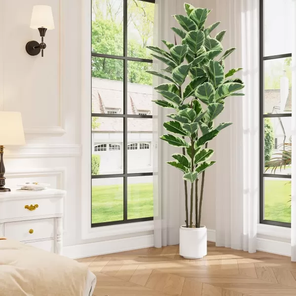 VIAGDO Artificial Rubber Tree Plant 5ft Tall Faux Rubber Plant with Pot Faux Plants Indoor Artificial House Floor Plants Outdoor Fake Rubber Trees for Living Room Office Decor Housewarming Gift6 FT
