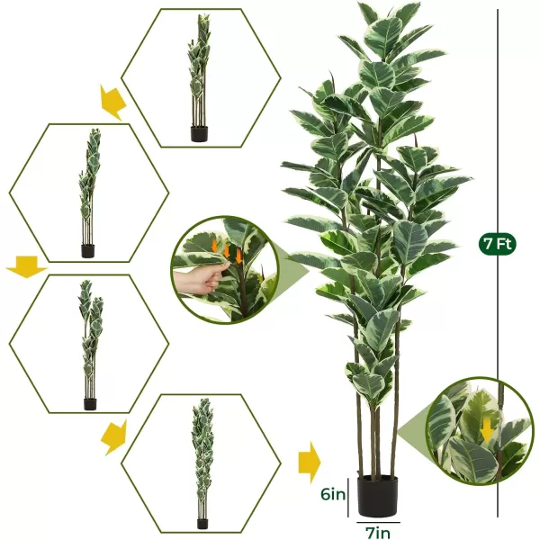 VIAGDO Artificial Rubber Tree Plant 5ft Tall Faux Rubber Plant with Pot Faux Plants Indoor Artificial House Floor Plants Outdoor Fake Rubber Trees for Living Room Office Decor Housewarming Gift7 FT