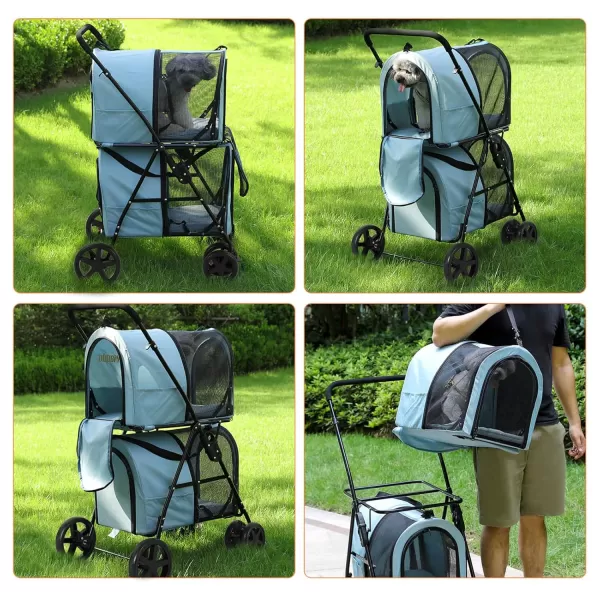 VIAGDO Dog Strollers for Small Medium Dogs Double Cat Strollers for 2 Cats 4in1 Small Doggy Pet Stroller 2 Detachable Carriers 4 Lockable Wheels Pet Travel Cart Folding Trolley Navy BlueLight Blue