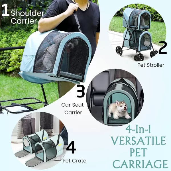 VIAGDO Dog Strollers for Small Medium Dogs Double Cat Strollers for 2 Cats 4in1 Small Doggy Pet Stroller 2 Detachable Carriers 4 Lockable Wheels Pet Travel Cart Folding Trolley Navy BlueLight Blue