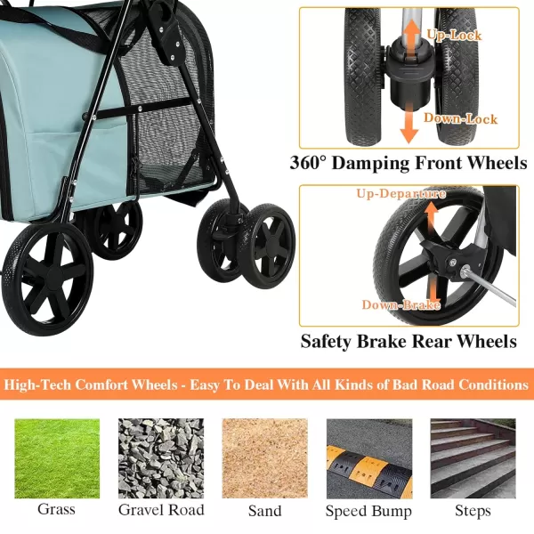 VIAGDO Dog Strollers for Small Medium Dogs Double Cat Strollers for 2 Cats 4in1 Small Doggy Pet Stroller 2 Detachable Carriers 4 Lockable Wheels Pet Travel Cart Folding Trolley Navy BlueLight Blue