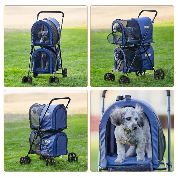 VIAGDO Dog Strollers for Small Medium Dogs Double Cat Strollers for 2 Cats 4in1 Small Doggy Pet Stroller 2 Detachable Carriers 4 Lockable Wheels Pet Travel Cart Folding Trolley Navy BlueNavy Blue