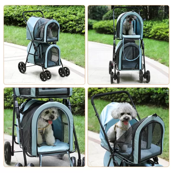 VIAGDO Dog Strollers for Small Medium Dogs Double Cat Strollers for 2 Cats 4in1 Small Doggy Pet Stroller 2 Detachable Carriers 4 Lockable Wheels Pet Travel Cart Folding Trolley Navy BlueLight Blue