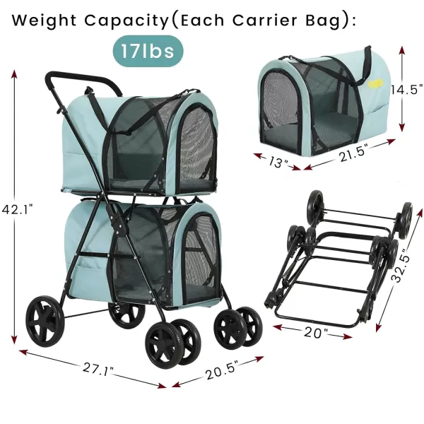 VIAGDO Dog Strollers for Small Medium Dogs Double Cat Strollers for 2 Cats 4in1 Small Doggy Pet Stroller 2 Detachable Carriers 4 Lockable Wheels Pet Travel Cart Folding Trolley Navy BlueLight Blue