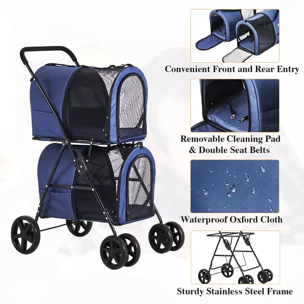 VIAGDO Dog Strollers for Small Medium Dogs Double Cat Strollers for 2 Cats 4in1 Small Doggy Pet Stroller 2 Detachable Carriers 4 Lockable Wheels Pet Travel Cart Folding Trolley Navy BlueNavy Blue