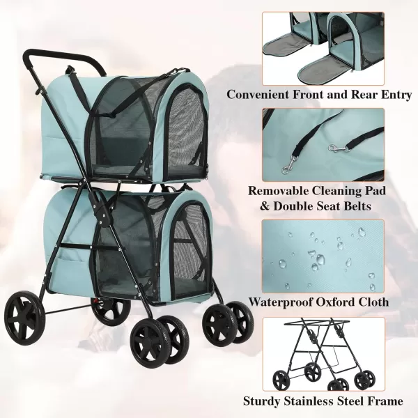 VIAGDO Dog Strollers for Small Medium Dogs Double Cat Strollers for 2 Cats 4in1 Small Doggy Pet Stroller 2 Detachable Carriers 4 Lockable Wheels Pet Travel Cart Folding Trolley Navy BlueLight Blue