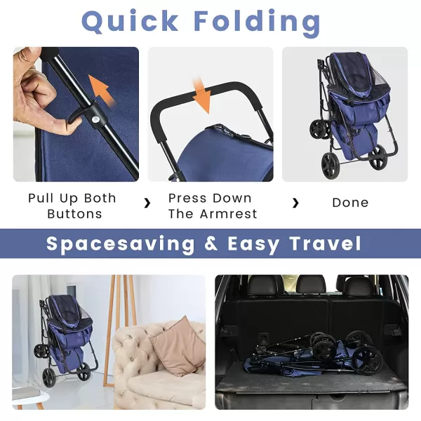 VIAGDO Dog Strollers for Small Medium Dogs Double Cat Strollers for 2 Cats 4in1 Small Doggy Pet Stroller 2 Detachable Carriers 4 Lockable Wheels Pet Travel Cart Folding Trolley Navy BlueNavy Blue