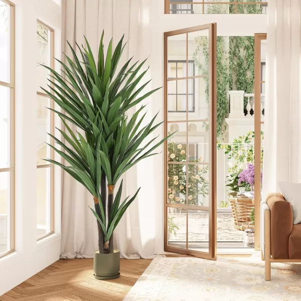 VIAGDO Dracaena Artificial Plant 4ft Tall Faux Dracaena Plant with Pot Faux Plants Indoor Artificial House Floor Plants Outdoor Fake Dracaena Trees for Living Room Office Decor Housewarming Gift6 FT