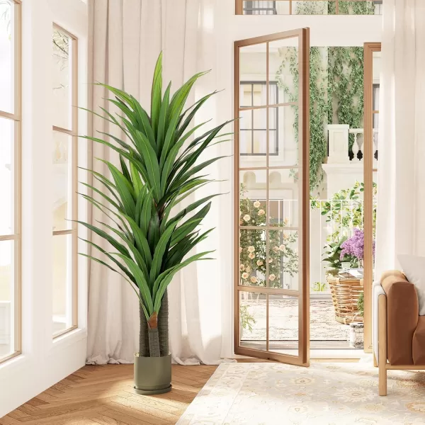 VIAGDO Dracaena Artificial Plant 4ft Tall Faux Dracaena Plant with Pot Faux Plants Indoor Artificial House Floor Plants Outdoor Fake Dracaena Trees for Living Room Office Decor Housewarming Gift5 FT