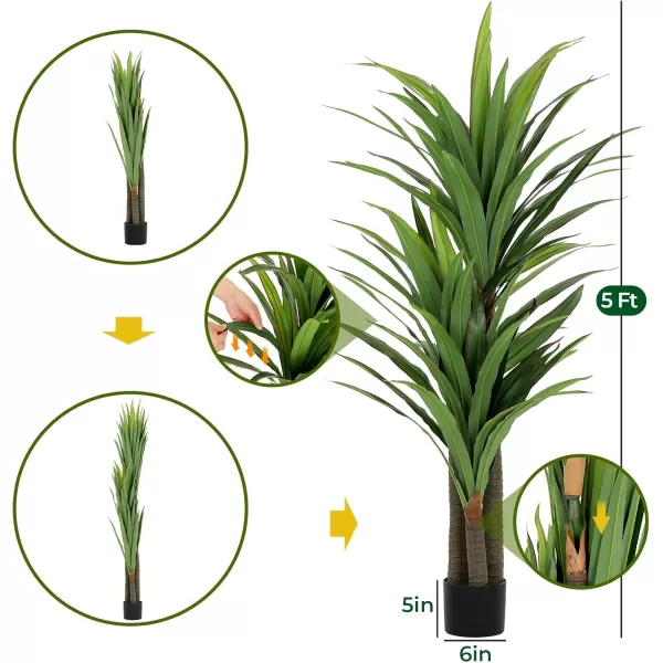 VIAGDO Dracaena Artificial Plant 4ft Tall Faux Dracaena Plant with Pot Faux Plants Indoor Artificial House Floor Plants Outdoor Fake Dracaena Trees for Living Room Office Decor Housewarming Gift5 FT