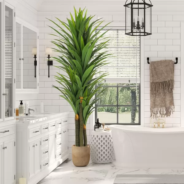 VIAGDO Dracaena Artificial Plant 4ft Tall Faux Dracaena Plant with Pot Faux Plants Indoor Artificial House Floor Plants Outdoor Fake Dracaena Trees for Living Room Office Decor Housewarming Gift7 FT