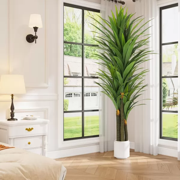 VIAGDO Dracaena Artificial Plant 4ft Tall Faux Dracaena Plant with Pot Faux Plants Indoor Artificial House Floor Plants Outdoor Fake Dracaena Trees for Living Room Office Decor Housewarming Gift7 FT