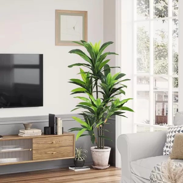 VIAGDO Dracaena Silk Plant Artificial 5ft Faux House Plants Evergreen Dracaena Marginata Fake Yucca Palm Trees in Pot Realistic Dragon Tree for Living Room Home Office Decor Indoor OutdoorGreen