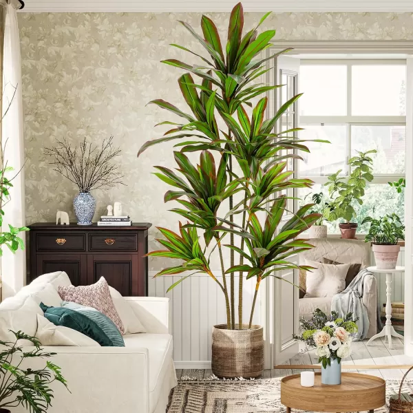 VIAGDO Dracaena Silk Plant Artificial 5ft Faux House Plants Evergreen Dracaena Marginata Fake Yucca Palm Trees in Pot Realistic Dragon Tree for Living Room Home Office Decor Indoor OutdoorRed