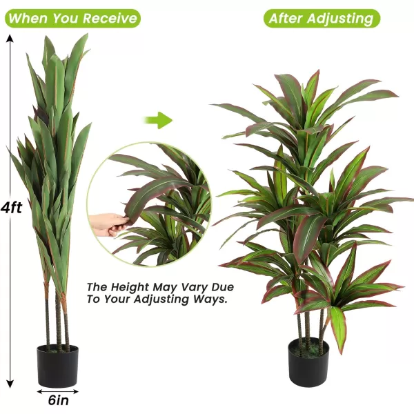 VIAGDO Dracaena Silk Plant Artificial 5ft Faux House Plants Evergreen Dracaena Marginata Fake Yucca Palm Trees in Pot Realistic Dragon Tree for Living Room Home Office Decor Indoor OutdoorRed