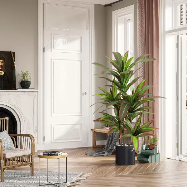 VIAGDO Dracaena Silk Plant Artificial 5ft Faux House Plants Evergreen Dracaena Marginata Fake Yucca Palm Trees in Pot Realistic Dragon Tree for Living Room Home Office Decor Indoor OutdoorRed