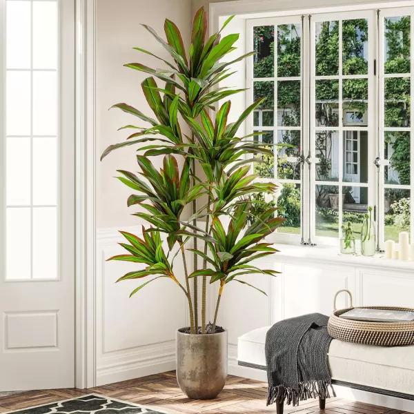 VIAGDO Dracaena Silk Plant Artificial 5ft Faux House Plants Evergreen Dracaena Marginata Fake Yucca Palm Trees in Pot Realistic Dragon Tree for Living Room Home Office Decor Indoor OutdoorRed
