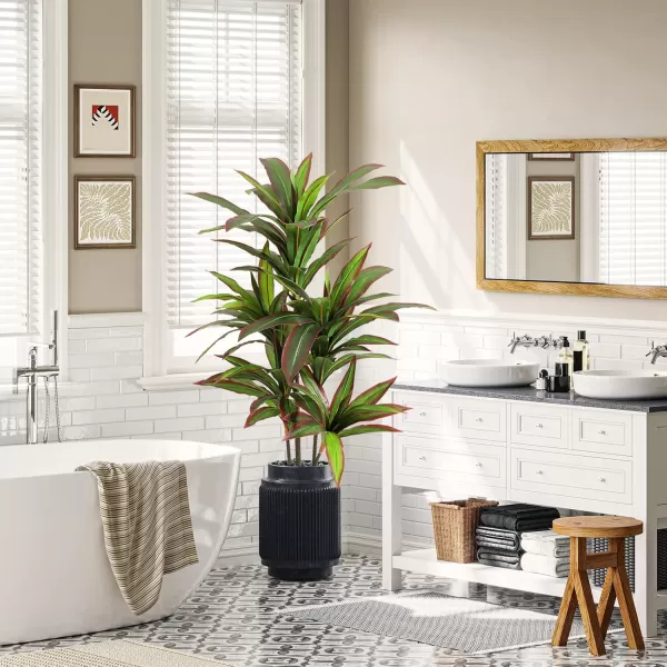 VIAGDO Dracaena Silk Plant Artificial 5ft Faux House Plants Evergreen Dracaena Marginata Fake Yucca Palm Trees in Pot Realistic Dragon Tree for Living Room Home Office Decor Indoor OutdoorRed