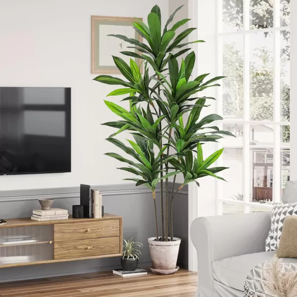 VIAGDO Dracaena Silk Plant Artificial 5ft Faux House Plants Evergreen Dracaena Marginata Fake Yucca Palm Trees in Pot Realistic Dragon Tree for Living Room Home Office Decor Indoor OutdoorGreen