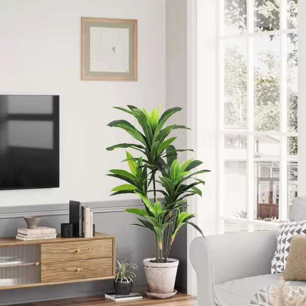 VIAGDO Dracaena Silk Plant Artificial 5ft Faux House Plants Evergreen Dracaena Marginata Fake Yucca Palm Trees in Pot Realistic Dragon Tree for Living Room Home Office Decor Indoor OutdoorGreen