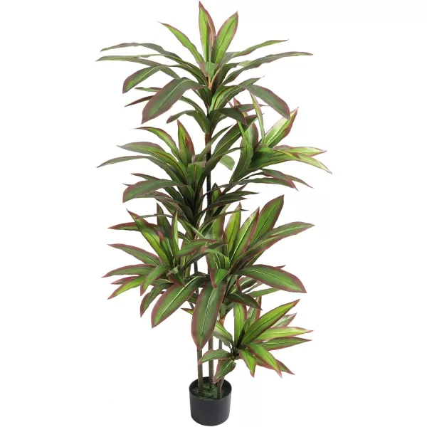 VIAGDO Dracaena Silk Plant Artificial 5ft Faux House Plants Evergreen Dracaena Marginata Fake Yucca Palm Trees in Pot Realistic Dragon Tree for Living Room Home Office Decor Indoor OutdoorRed