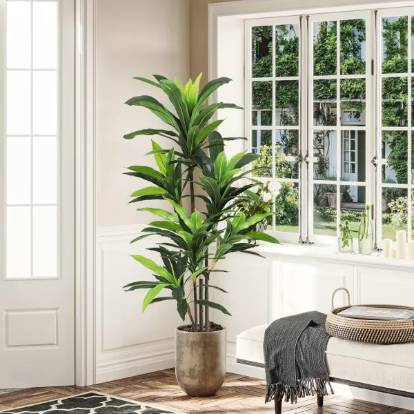VIAGDO Dracaena Silk Plant Artificial 5ft Faux House Plants Evergreen Dracaena Marginata Fake Yucca Palm Trees in Pot Realistic Dragon Tree for Living Room Home Office Decor Indoor OutdoorGreen