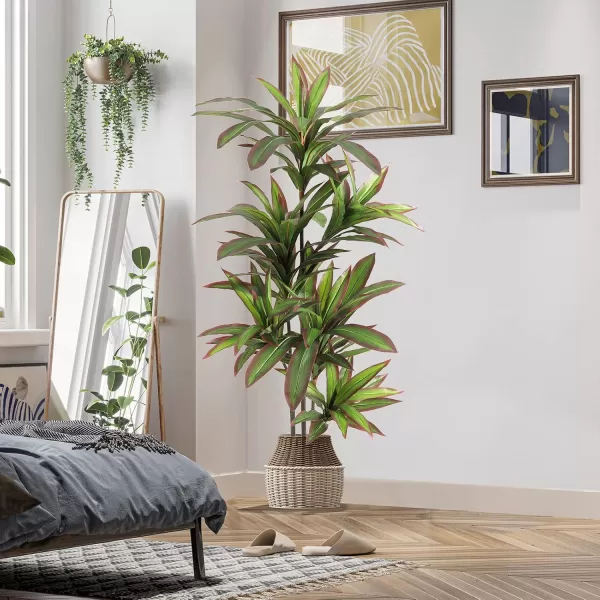 VIAGDO Dracaena Silk Plant Artificial 5ft Faux House Plants Evergreen Dracaena Marginata Fake Yucca Palm Trees in Pot Realistic Dragon Tree for Living Room Home Office Decor Indoor OutdoorRed