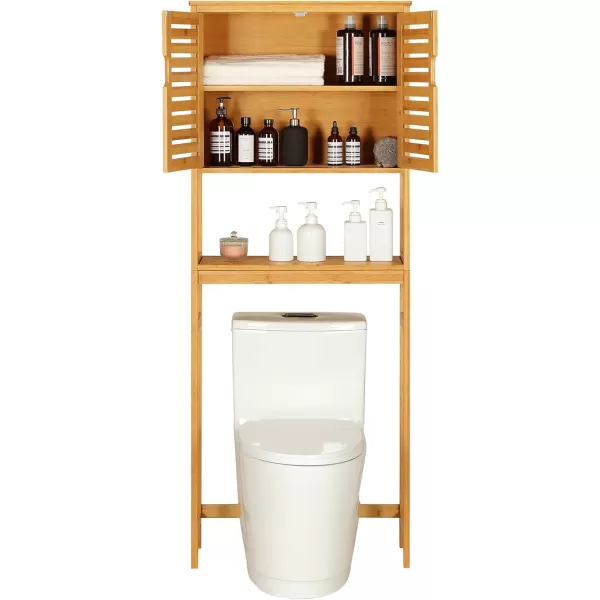 VIAGDO Over The Toilet Storage Cabinet Tall Bathroom Cabinet Organizer with Cupboard and Adjustable Shelves Freestanding Toilet Shelf Space Saver Rack Stand for Laundry Room Balcony BambooNatural