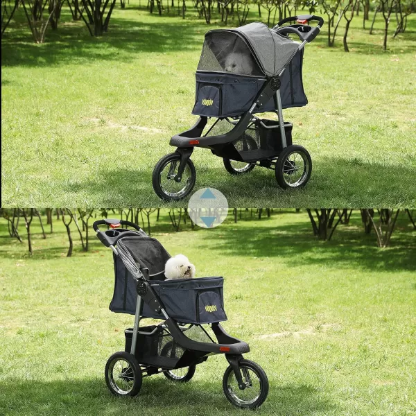 VIAGDO Premium Heavy Duty Pet Stroller for Small Medium Dogs ampamp Cats 3Wheel Dog Stroller Foldable Cat Stroller with Suspension SystemOneHand Fold Max Loading 55 LBSBlueGrey
